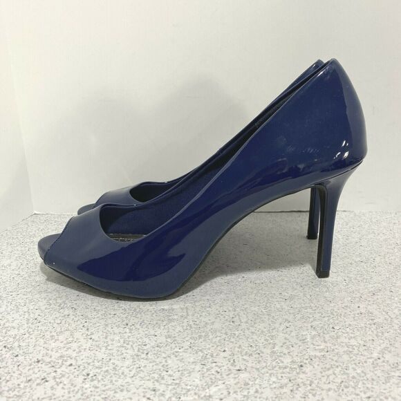 Dexflex Comfort high heel platform pumps US 9.5M blue patent open toe shoes - Picture 4 of 9